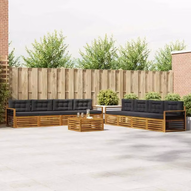 Set di divani da esterno vidaXL in legno di acacia con tavolino da giardino, 9 pezzi, colore marrone e antracite