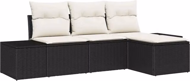 Set Divano da Giardino 4 pz | Set Salotto da Giardino Nero e Crema polyrattan