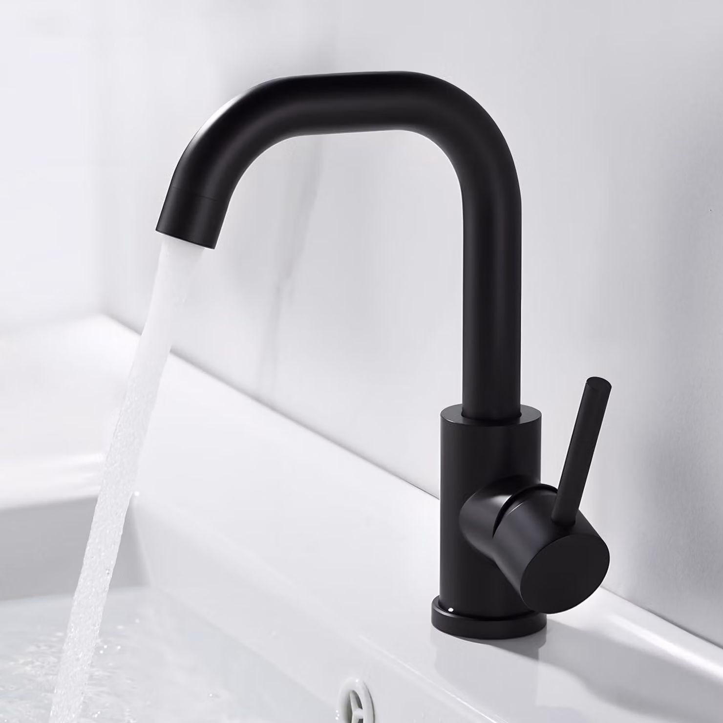 Rubinetto per lavabo miscelatore bagno - Girevole 360° - 230 mm - Nero opaco - Acciaio inossidabile