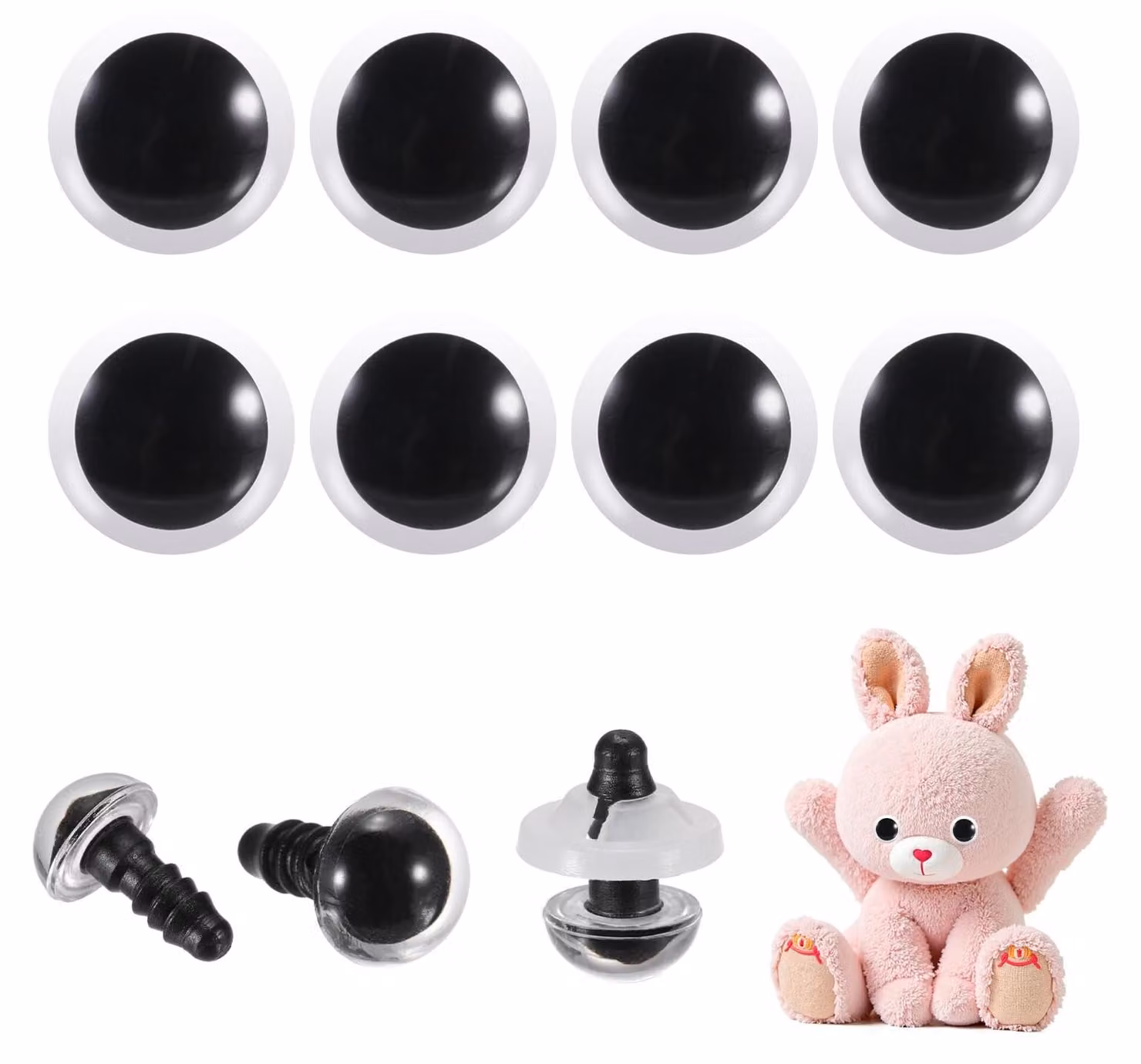 Occhi di sicurezza da 10 mm, 26 pezzi, neri, in plastica, con anelli