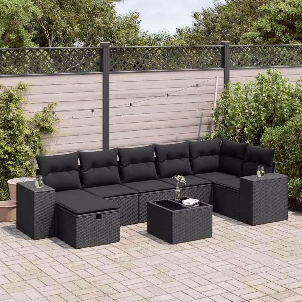Maison Exclusive - Set da giardino 8 pezzi con cuscini in polyrattan nero