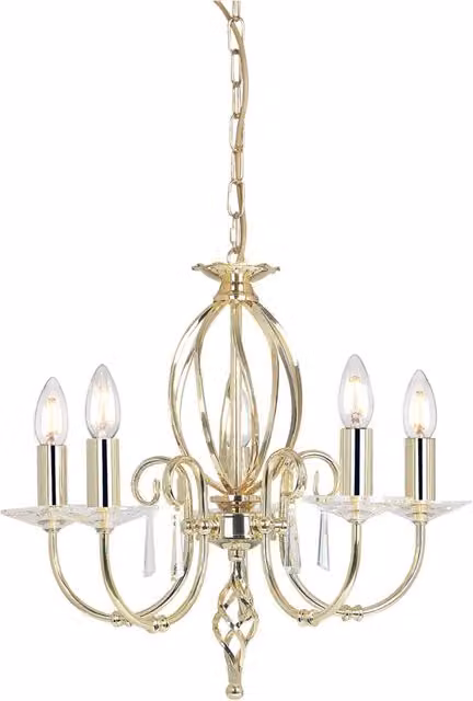 Lampadario Classico Aegean Acciaio Ottone Lucido 5 Luci E14