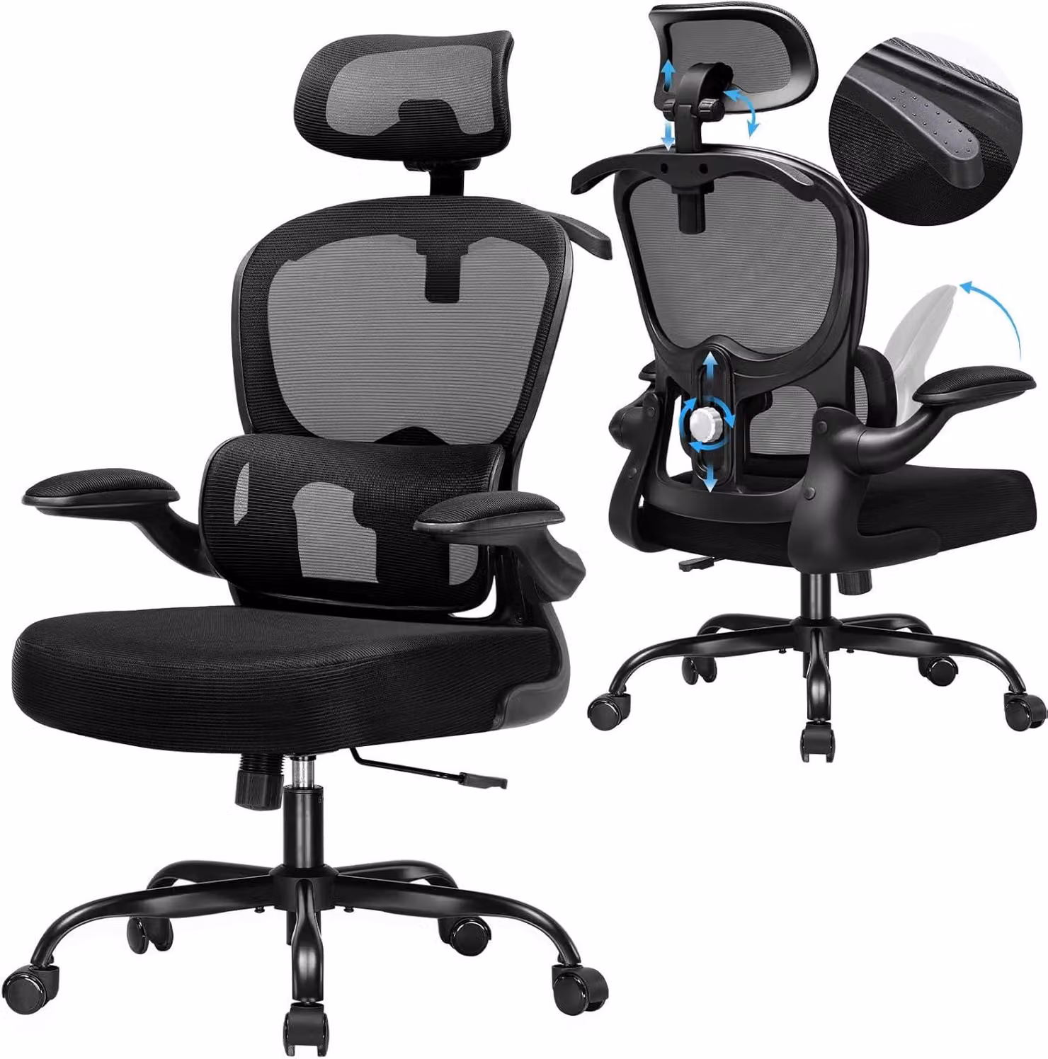 Sedia da ufficio ergonomica con poggiatesta 3D e supporto lombare regolabile