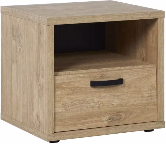Tavolino da notte Meublorama MEGEVE in stile scandinavo con 1 cassetto e 1 nicchia, Rovere dorato e marrone, L: 44,0 cm, P: 48,0 cm, H: 52,0 cm