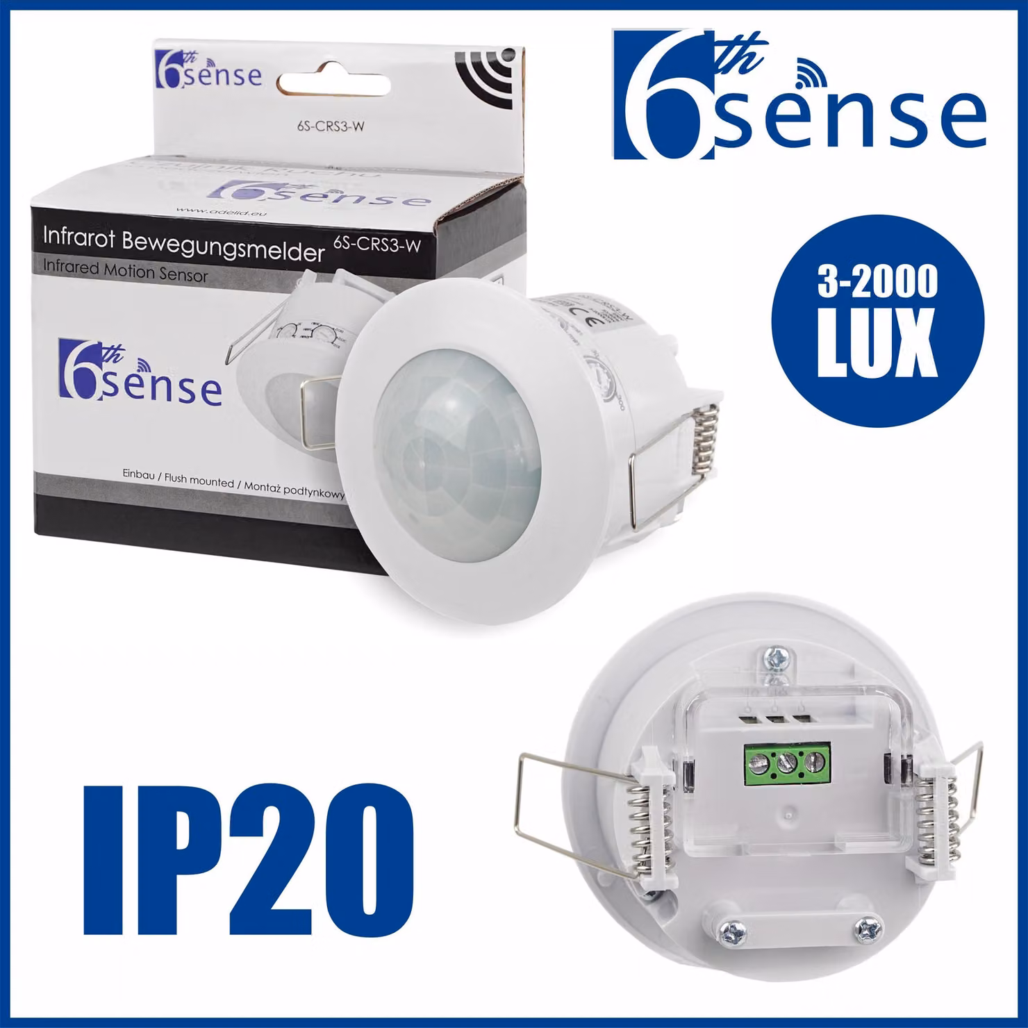 Sensore di movimento a soffitto, 360°, LED, 1200W, da incasso, sensore di movimento piatto, bianco, da montare a parete
