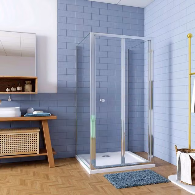 185cm Box Doccia a Tre Lati Porta a Soffietto 90cm con Doppia Parete Fissa 76x76cm in Vetro Temperato Trasparente 5 mm Profilo Cromo Lucido