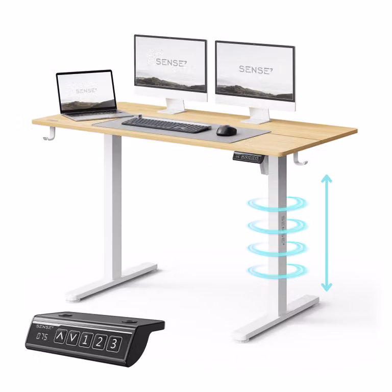 NOJO LIGHT Scrivania regolabile in altezza Elettrica Stabile Ergonomica Per Gamer Casa-Ufficio MemorySystem 120 x 60 cm, portata 70kg Marrone chiaro Bianco