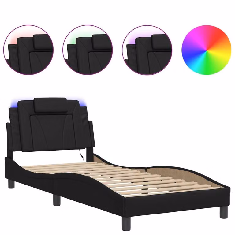 Giroletto Viana con LED senza Materasso Nero 90x190 cm