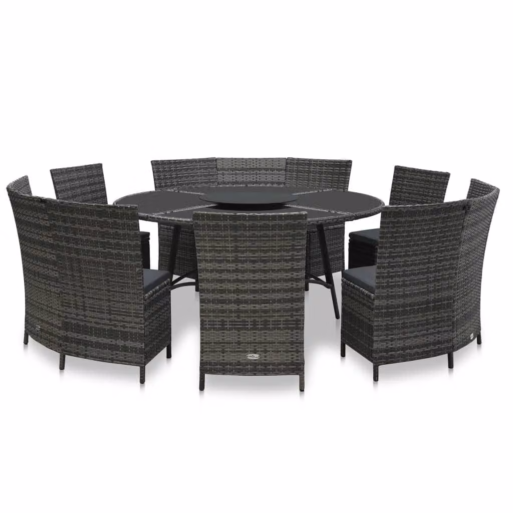 The Living Store Set da pranzo da giardino 7 pezzi con cuscini in poly rattan grigio
