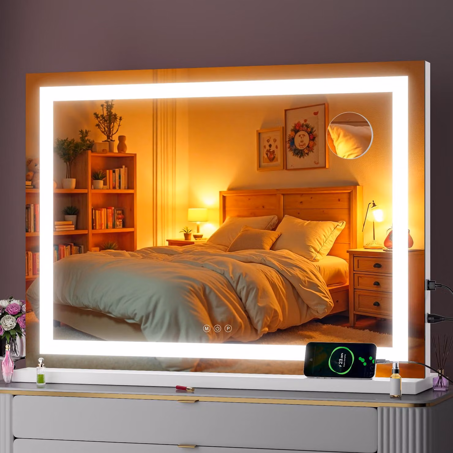 Specchio da trucco a LED, dimensioni 81,3 x 54,9 cm, ingrandimento 10x, con dimmer, 3 modalità, controllo touch, colore bianco