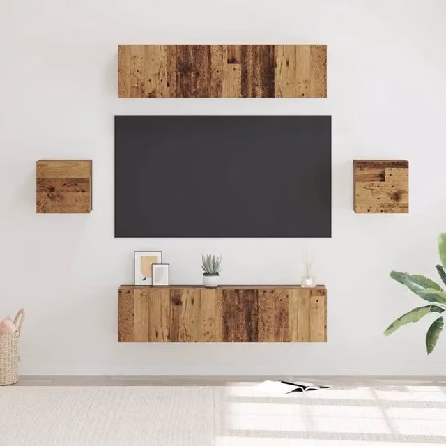 Set mobile TV moderno vidaXL in legno color marrone, 6 pezzi, da appendere alla parete