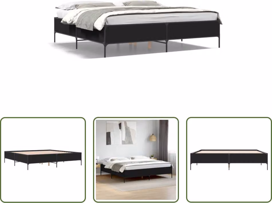 The Living Store Struttura letto nera 180x200 cm in legno e metallo