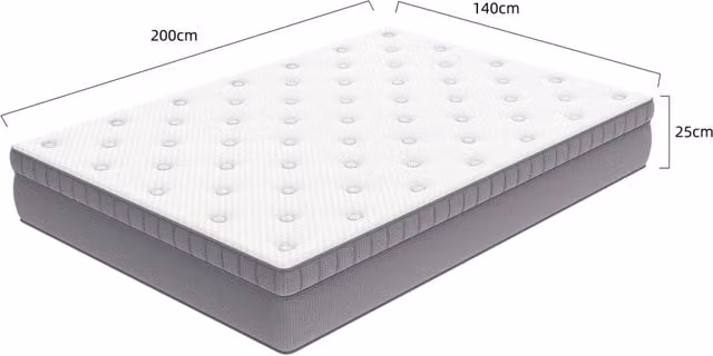 Materasso 140x200 cm H25 a molle e schiuma; 7 zone; bianco antico