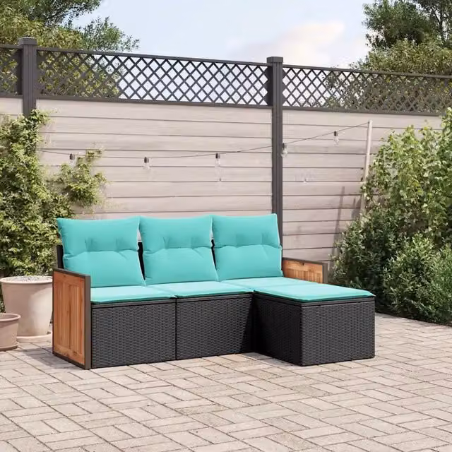 Set Divani da Giardino 4 pz con Cuscini Nero in Polyrattan 3227583