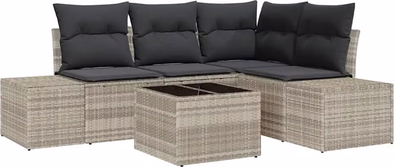 Set Divano da Giardino Grigio chiaro polyrattan