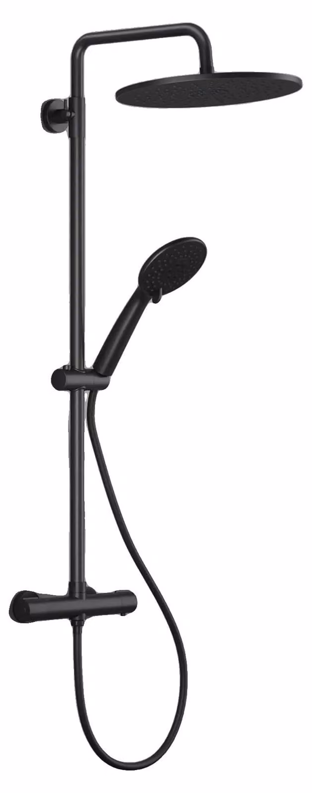 Sistema doccia, soffione a pioggia da 25 cm, doccetta manuale con 3 getti, colore nero