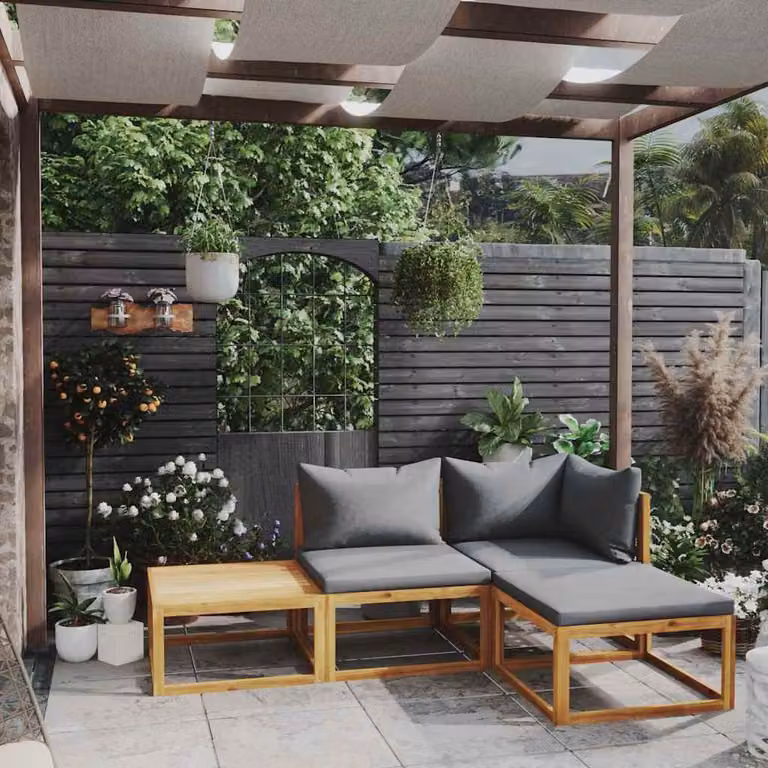 Set di Divani da Giardino vidaXL in Legno di Acacia con Cuscini Grigi e Tavolino da Esterno