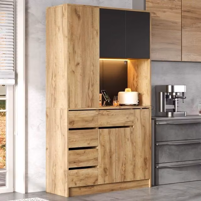 Credenza cucina LED con prese USB-C, 105 x 40 x 185 cm