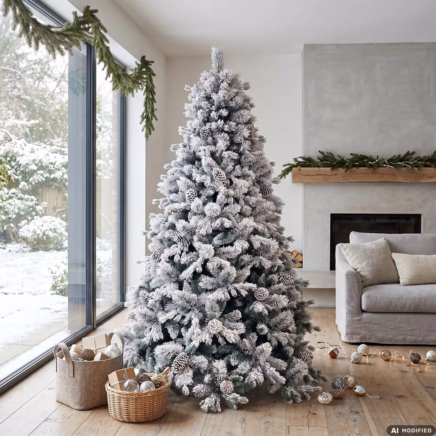 Albero di Natale Artificiale Innevato Monte Pamir VESTIAMO CASA, Colore Bianco e Verde, Altezza: 230 cm, Diametro alla base: 156 cm – 2