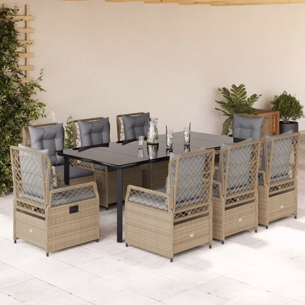 Maison Exclusive - Set da Pranzo da Giardino 9 pz con Cuscini Beige in Polyrattan