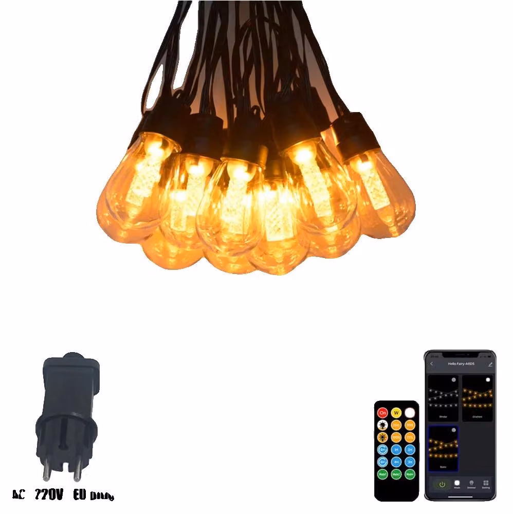 Catene luminose da esterno, telecomando, luminosità regolabile, luce bianco caldo, spina di tipo EU, 13 metri, 25 lampadine