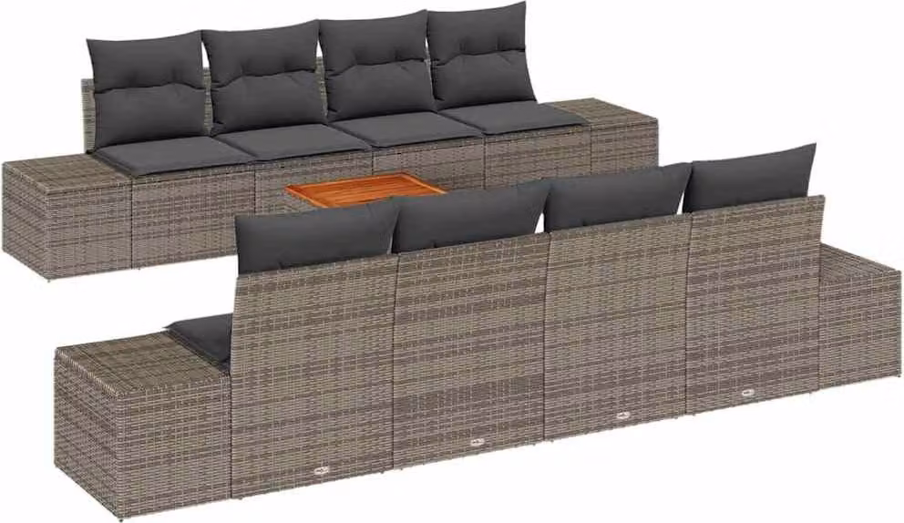 Set Divano da Giardino 9 pcs Grigio polyrattan