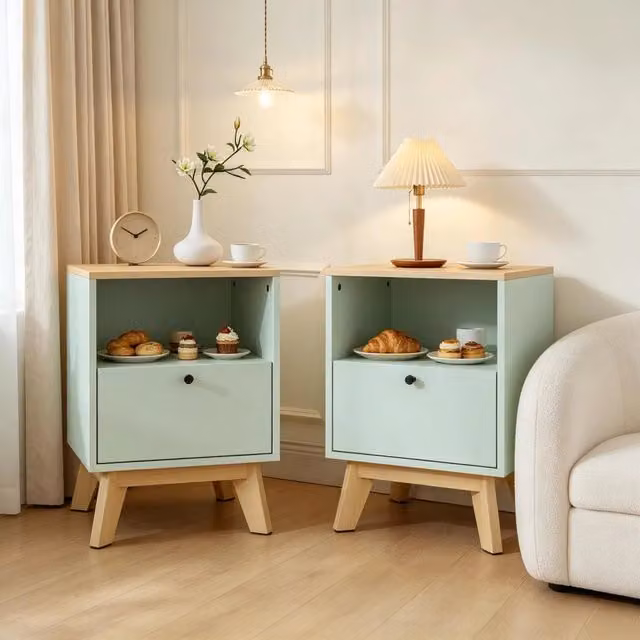 Set di 2 comodini REDOM con cassetto e vano aperto in MDF Verde Chiaro L/P/H: 40 x 40 x 55 cm