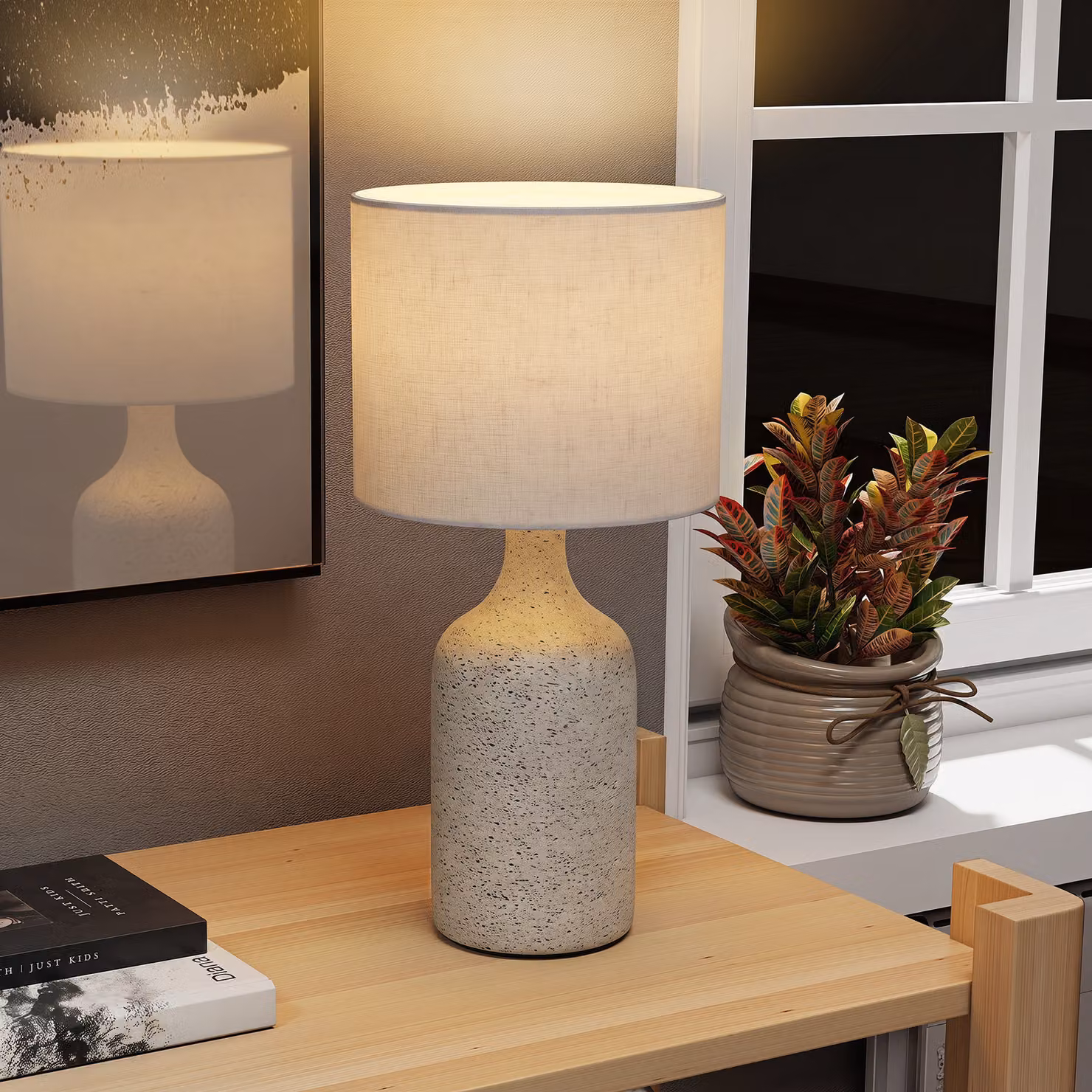 Lampada da tavolo HOMCOM con base in ceramica e paralume in tessuto beige, L/P/H: 22 x 22 x 45 cm – 2