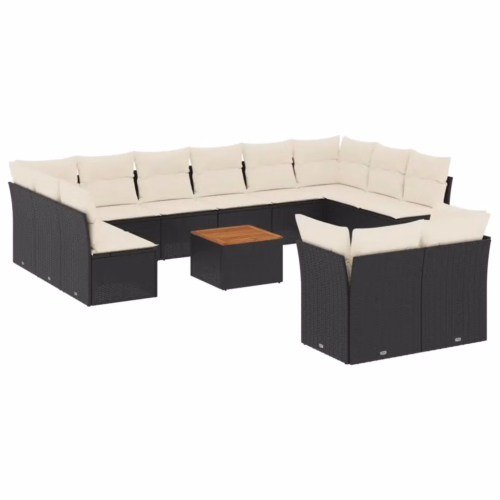 vidaXL Set Divani da Giardino a Forma di U in Polyrattan Nero con Cuscini e Tavolino da Caffè – 2