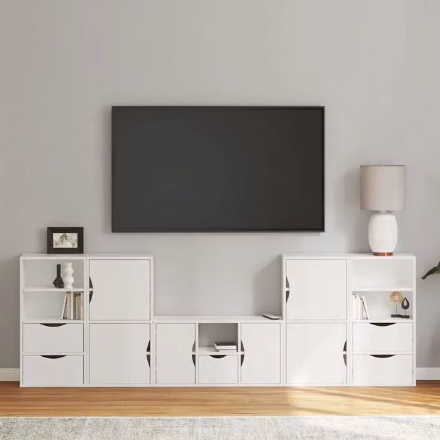 Mobile TV 5 pz con Contenitore ODDA Bianco in Legno di Pino 3365383