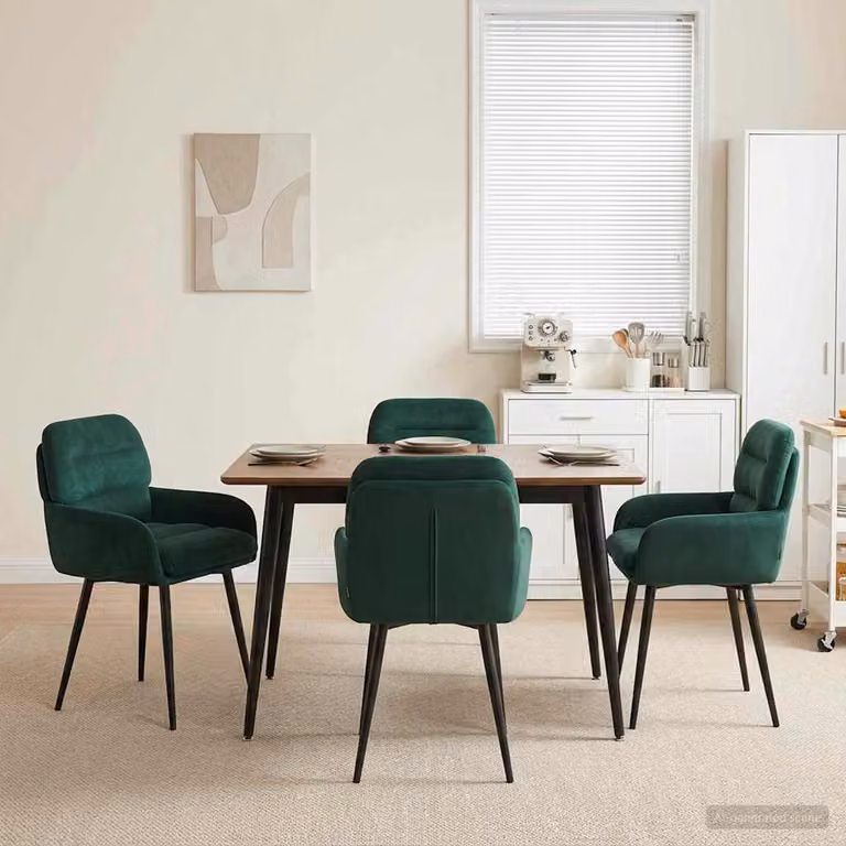 Set di 4 sedie da pranzo vidaXL in velluto verde scuro, stile moderno, L/P/H: 59 x 59,5 x 90 cm
