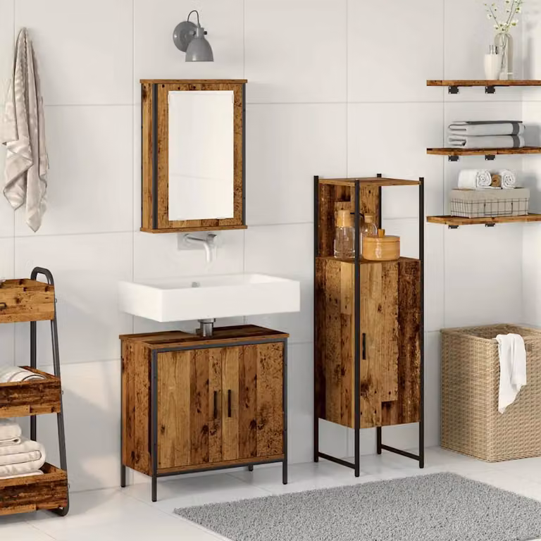 Set di mobili per il bagno vidaXL 3 pezzi Marrone Moderno L/P/H: 33 x 33 x 120,5 cm