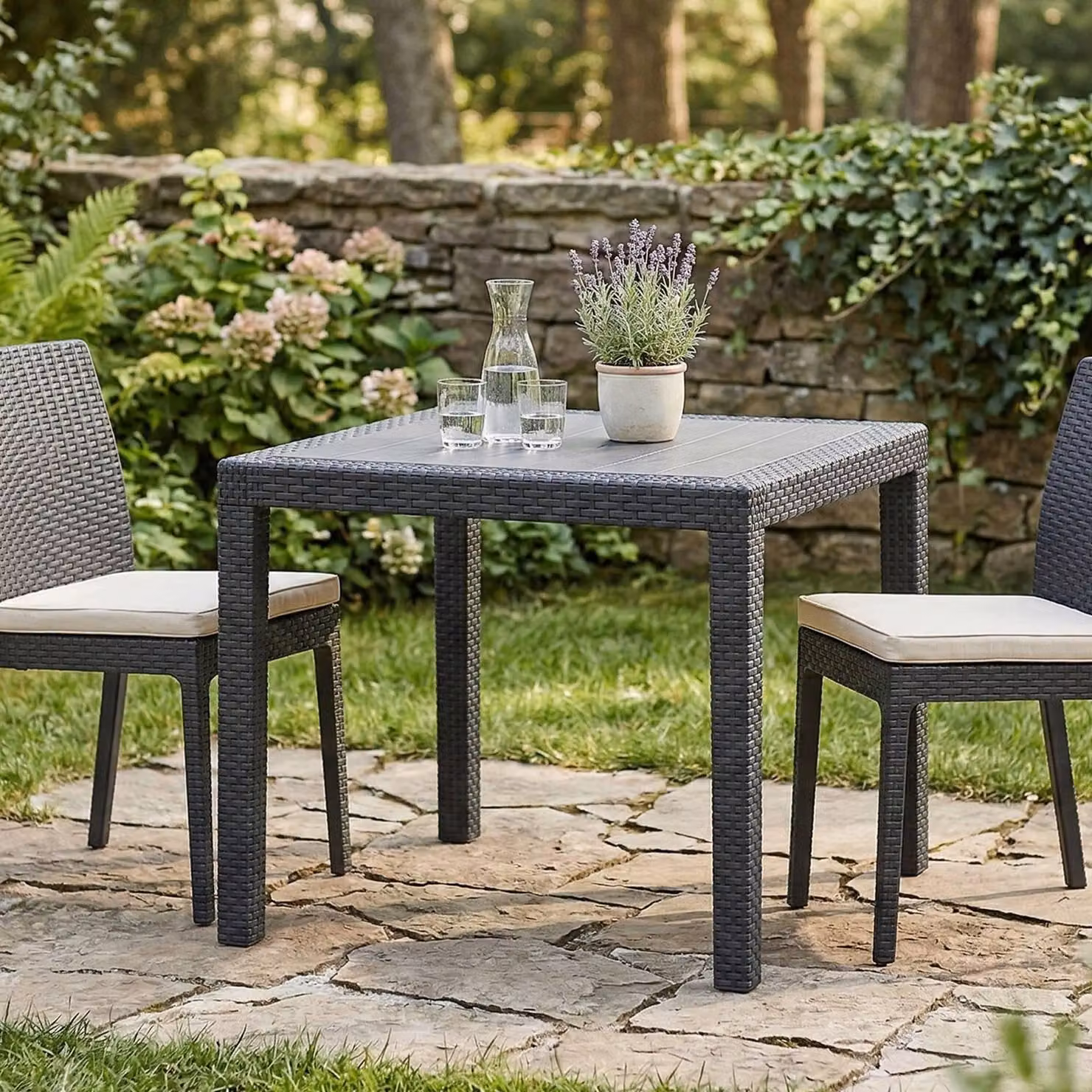Dmora Tavolo da Esterno Angelico 79x79x72h cm Nero Antracite, 4 Posti Impermeabile, Idrorepellente, Lavabile Italy