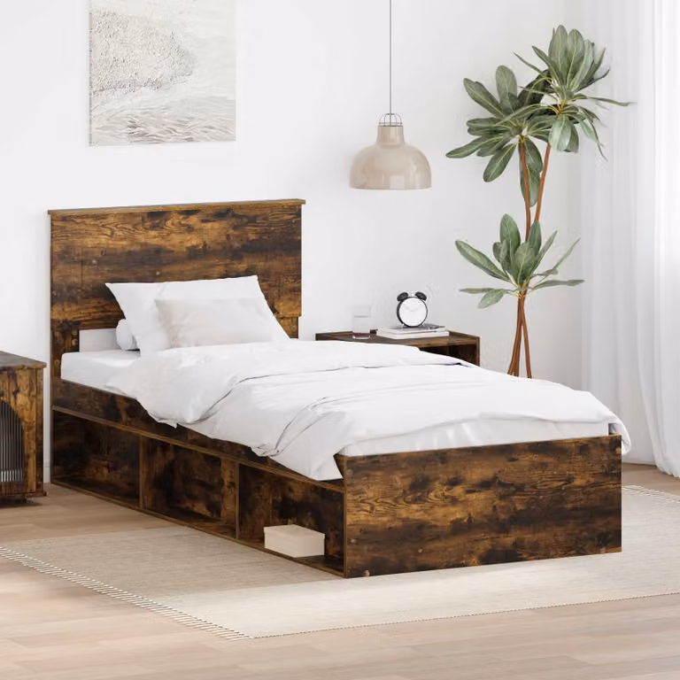 Struttura del letto con testiera vidaXL in rovere fumé marrone L/P/H: 90 x 190 cm