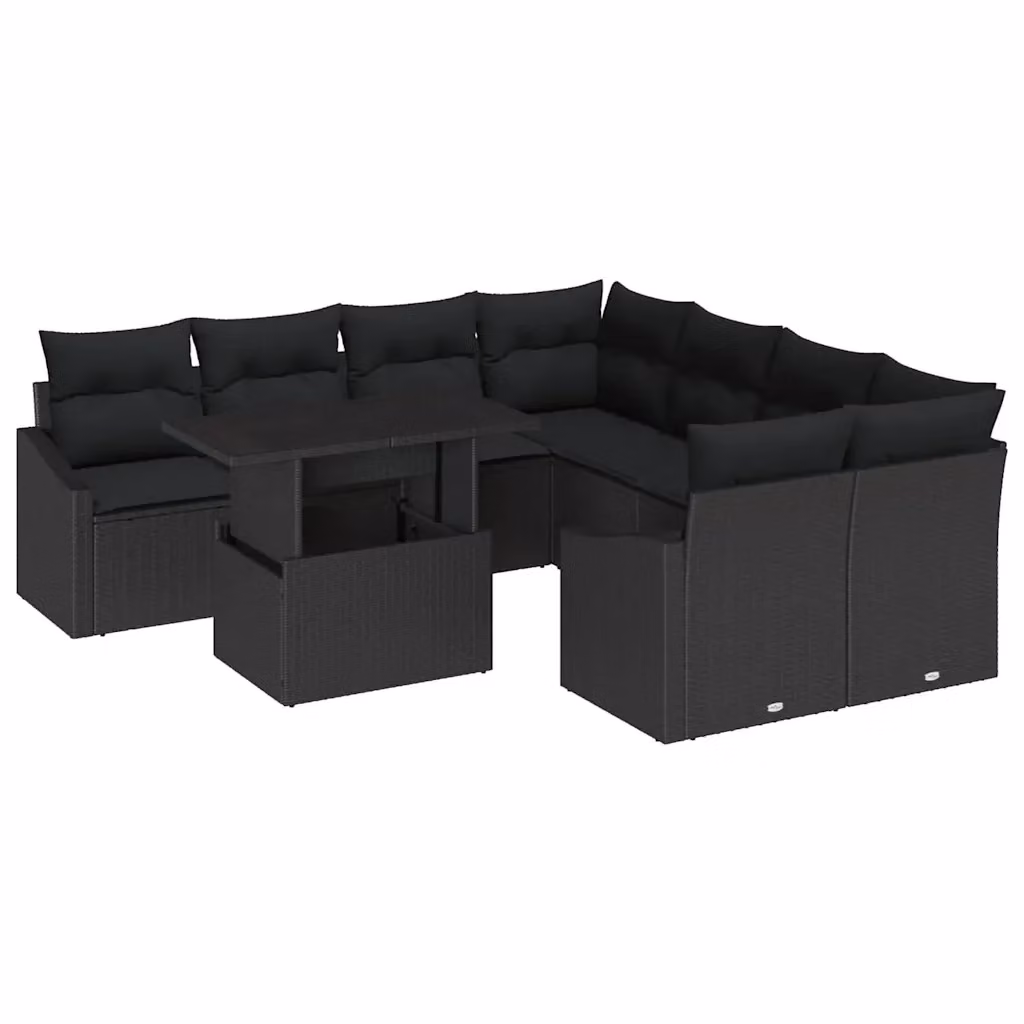 Set Divano da Giardino a L vidaXL 9 pz con Cuscini e Contenitore Nero e Grigio – 2