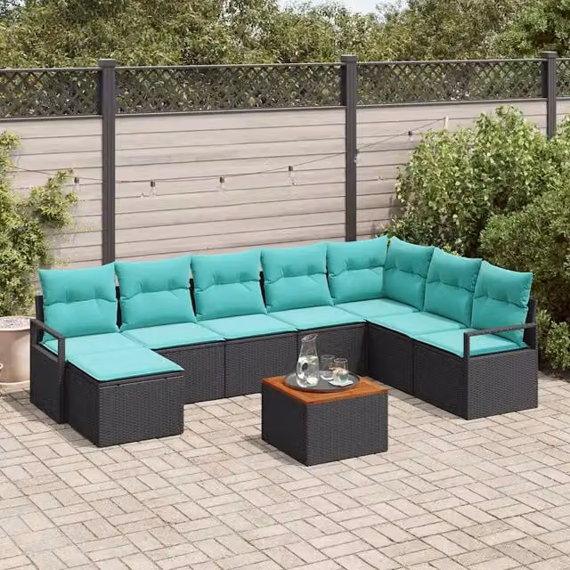 Set Divano da Giardino 9 pz Nero polyrattan 3347746