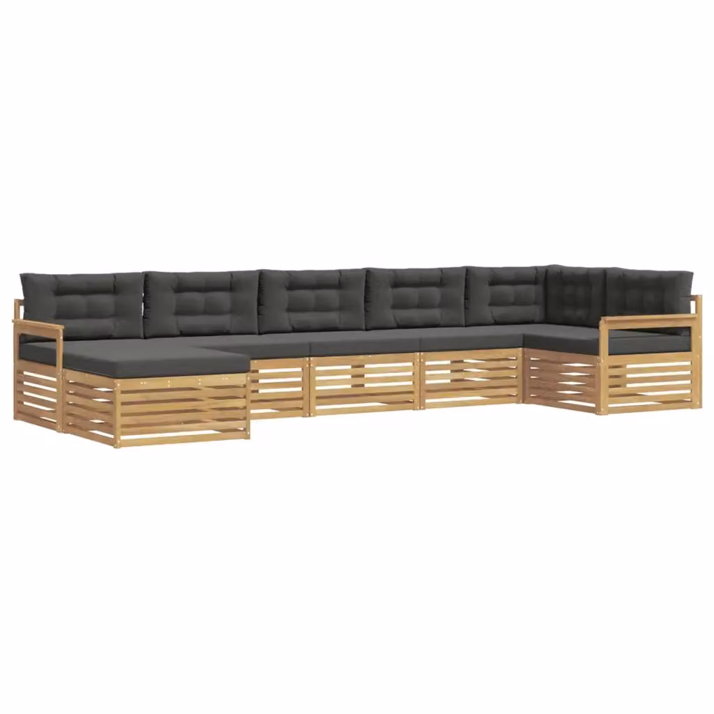 Set di divani da esterno a L vidaXL in legno di acacia con 7 pezzi, bianco e antracite – 2