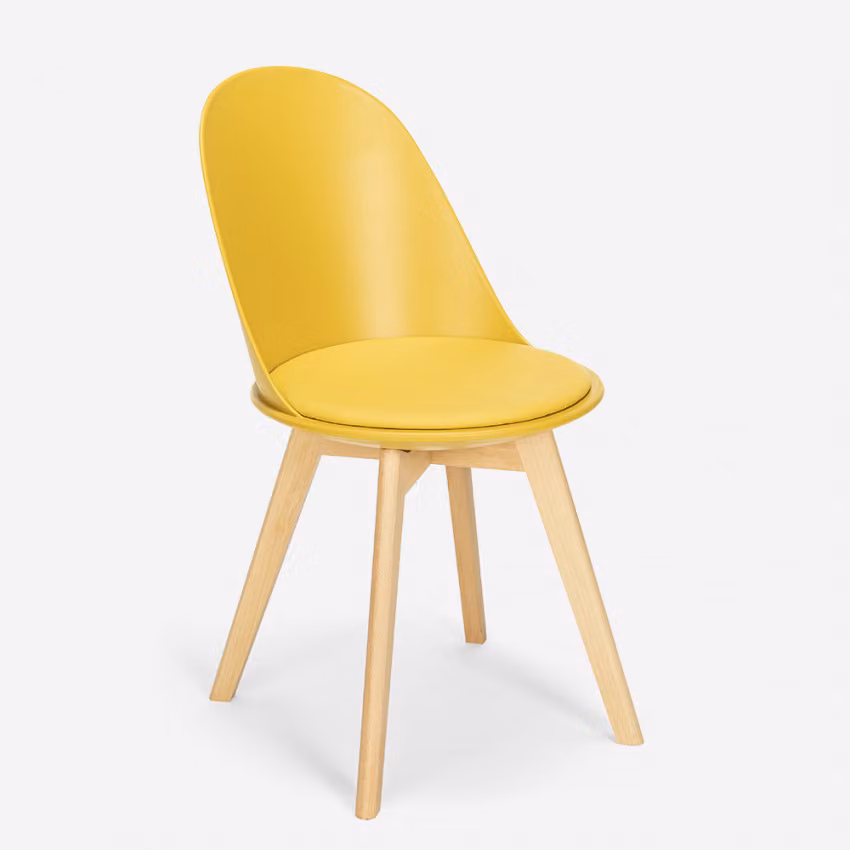 Sedia in legno di design scandinavo con cuscino per cucina sala da pranzo Bib Nordica - Giallo