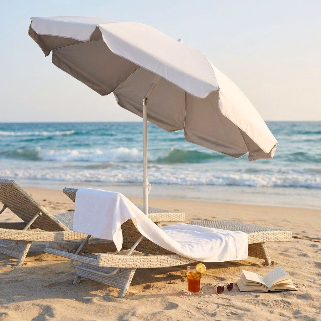 Milani Home - ombrellone da spiaggia diametro 2,2 m con palo centrale in alluminio, telo bianco in poliestere, snodo orientabile, per mare e campeggio