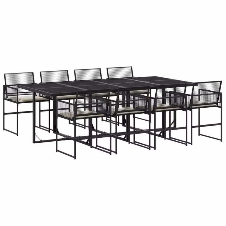 Set da Pranzo da Giardino 9 pz con Cuscini Nero in Polyrattan