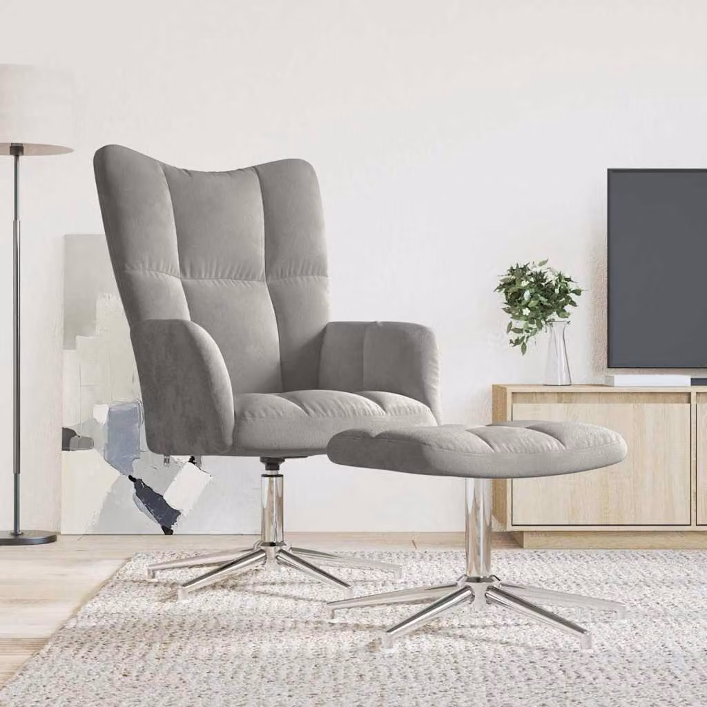 vidaXL Poltrona Relax con Poggiapiedi in Velluto Grigio con Struttura in Metallo e Funzione Girevole a 360 Gradi