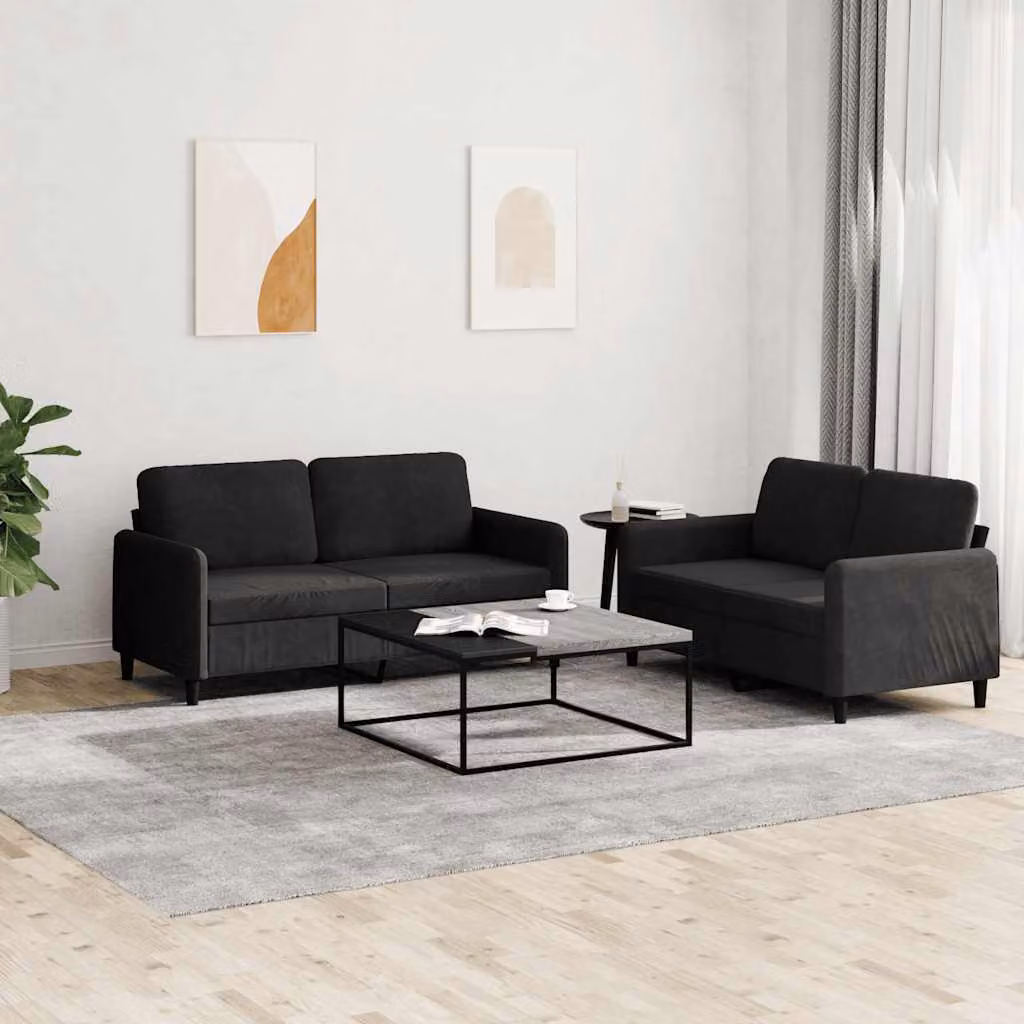 Set di 2 divani vidaXL in velluto nero per soggiorno con cuscini inclusi – 1