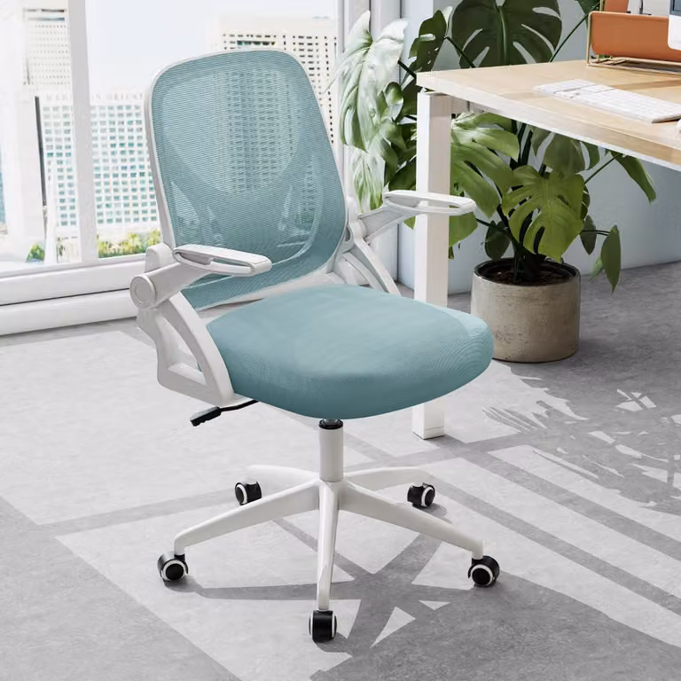 Sedia da scrivania ergonomica Costway blu con braccioli e base girevole per ufficio o casa