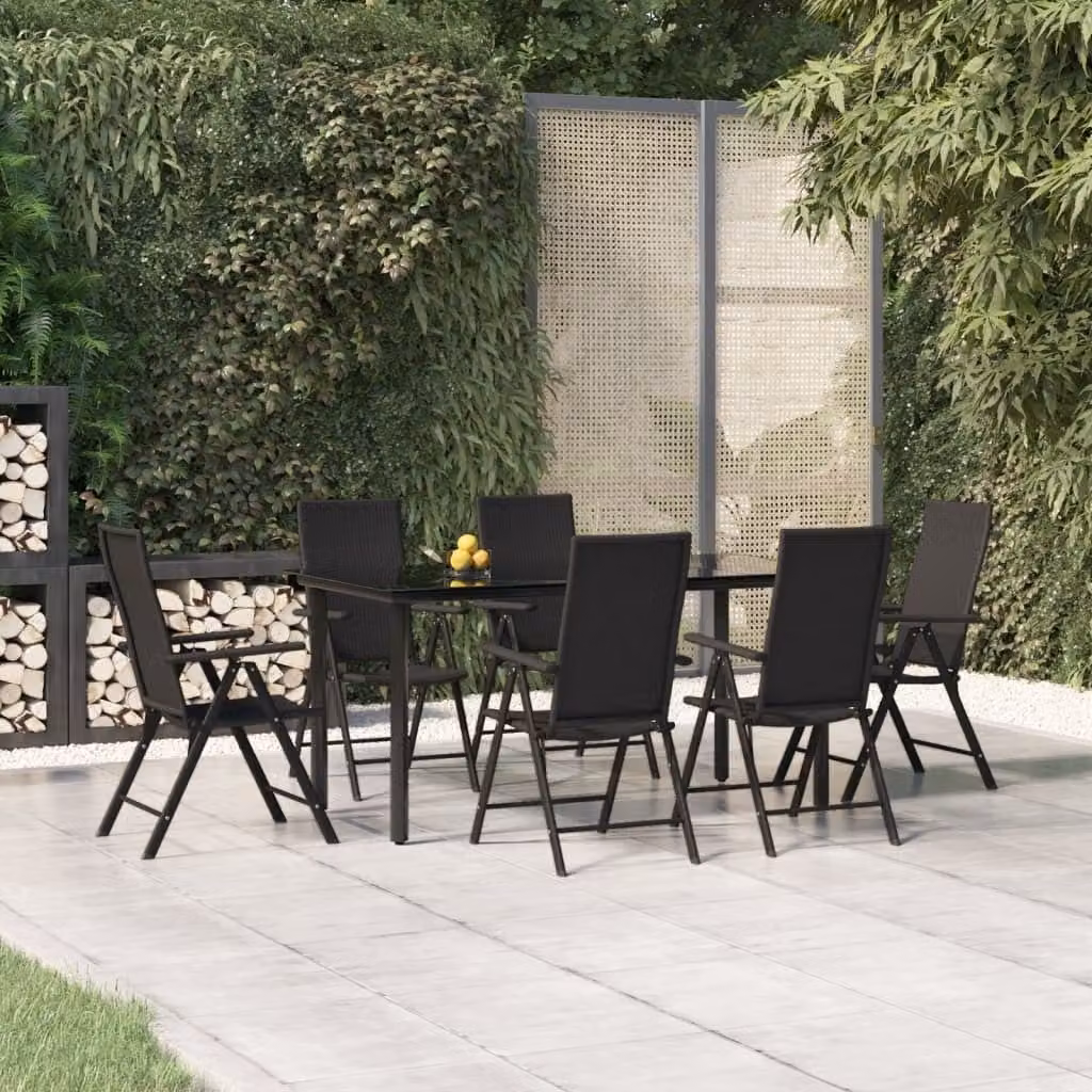 The Living Store Set da pranzo da giardino 7 pezzi in poly rattan nero