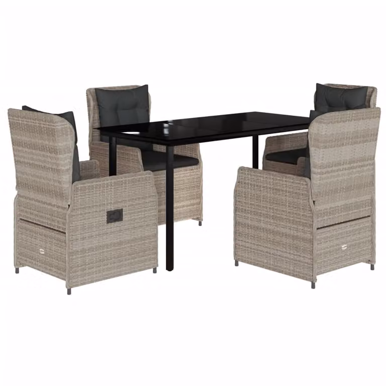 Set Pranzo da Giardino 5pz con Cuscini Grigio Chiaro Polyrattan