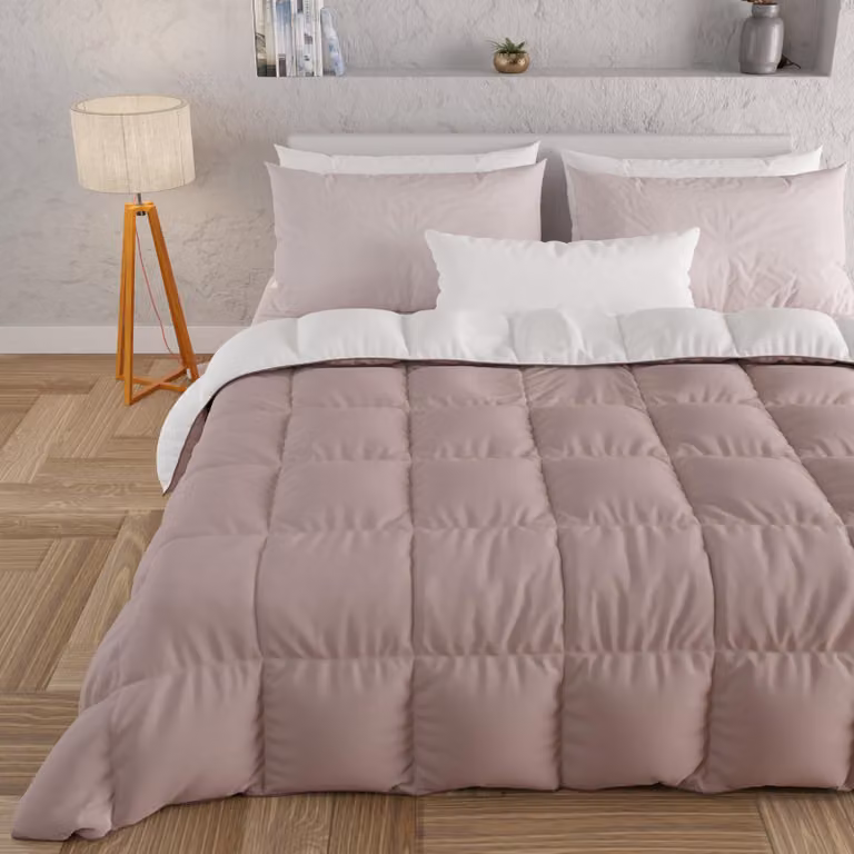 Coperta invernale per letto, dimensioni 260x270 cm, fronte/retro, color rosa antico/bianco, in microfibra, peso 300 g/m²