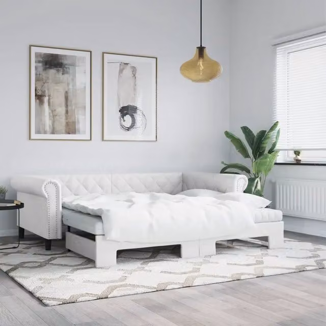 Divano Letto Estraibile vidaXL in Similpelle Bianco con Materasso, L/P/H: 235 x 90 x 68 cm