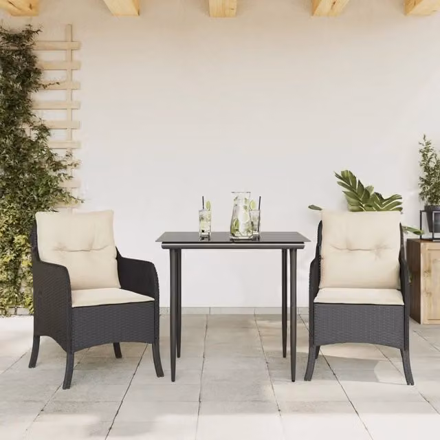 Set da Pranzo da Giardino 3 pz con Cuscini Nero in Polyrattan 3211906
