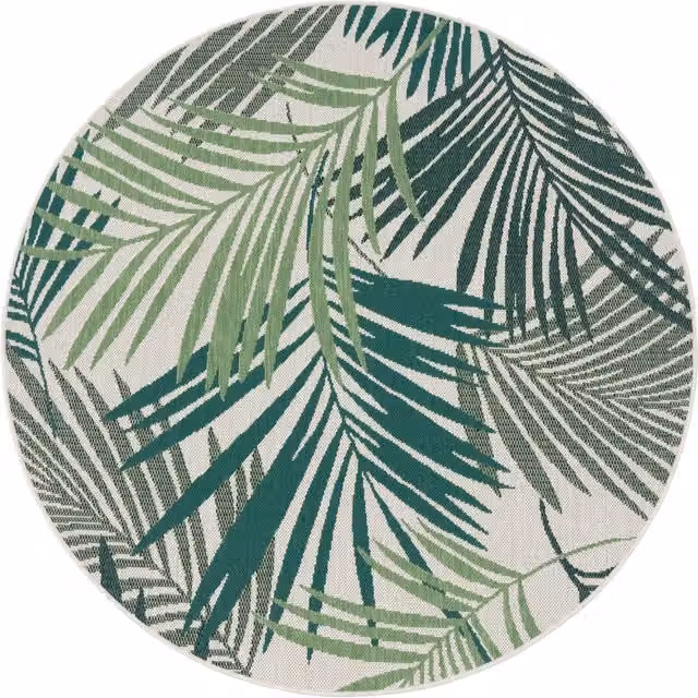 Tappeto rotondo Ostenza verde con motivo floreale per interni ed esterni, Diametro: 120 cm