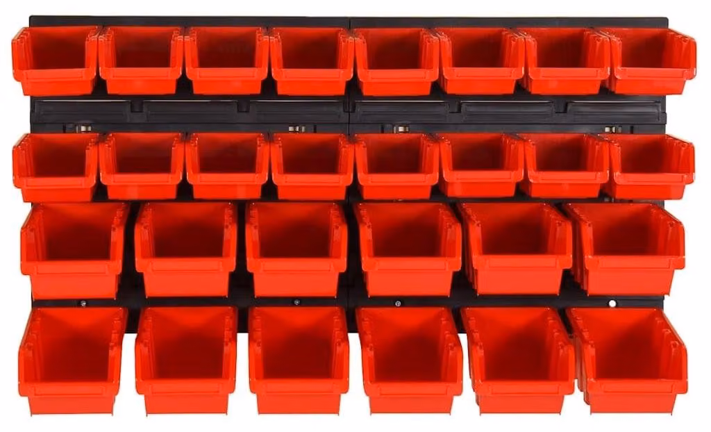Set di scaffali per officina con contenitori portaoggetti